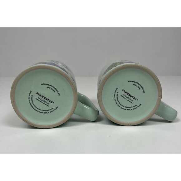Starbucks Christmas Tree Holiday Mint Green Coffee Mugs set of 2, 11 oz 2020 - Picture 4 of 6